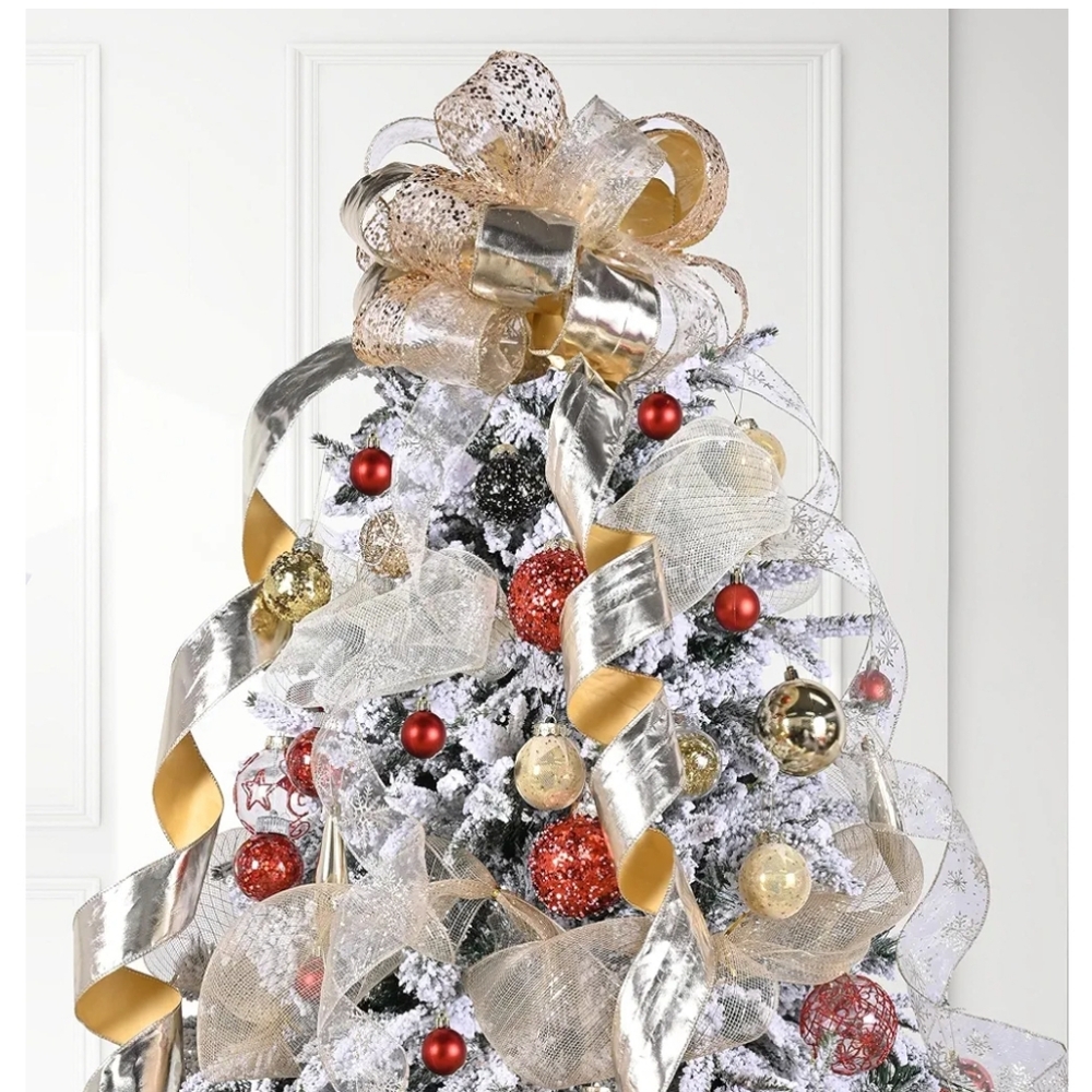 Champagne Gold Metallic Glitter Snowflake Topper Bow Decoration 11 In